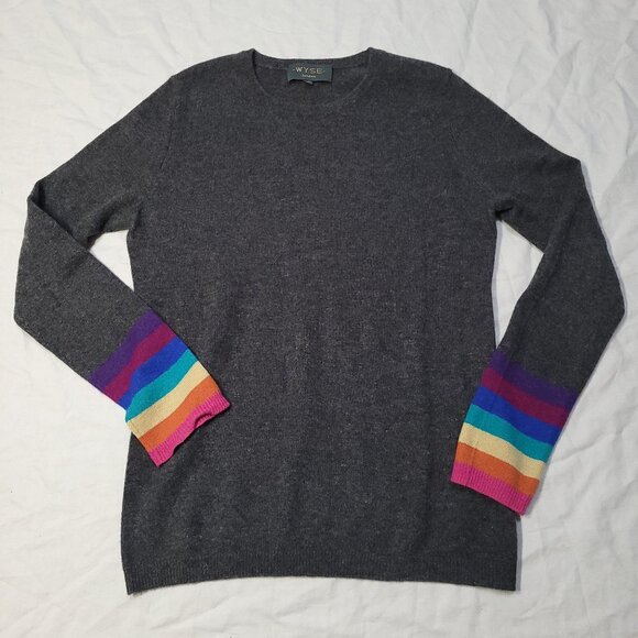 Wyse London Cashmere Sweater Grey Rainbow Cuff Size 2 US 6 - Picture 2 of 12
